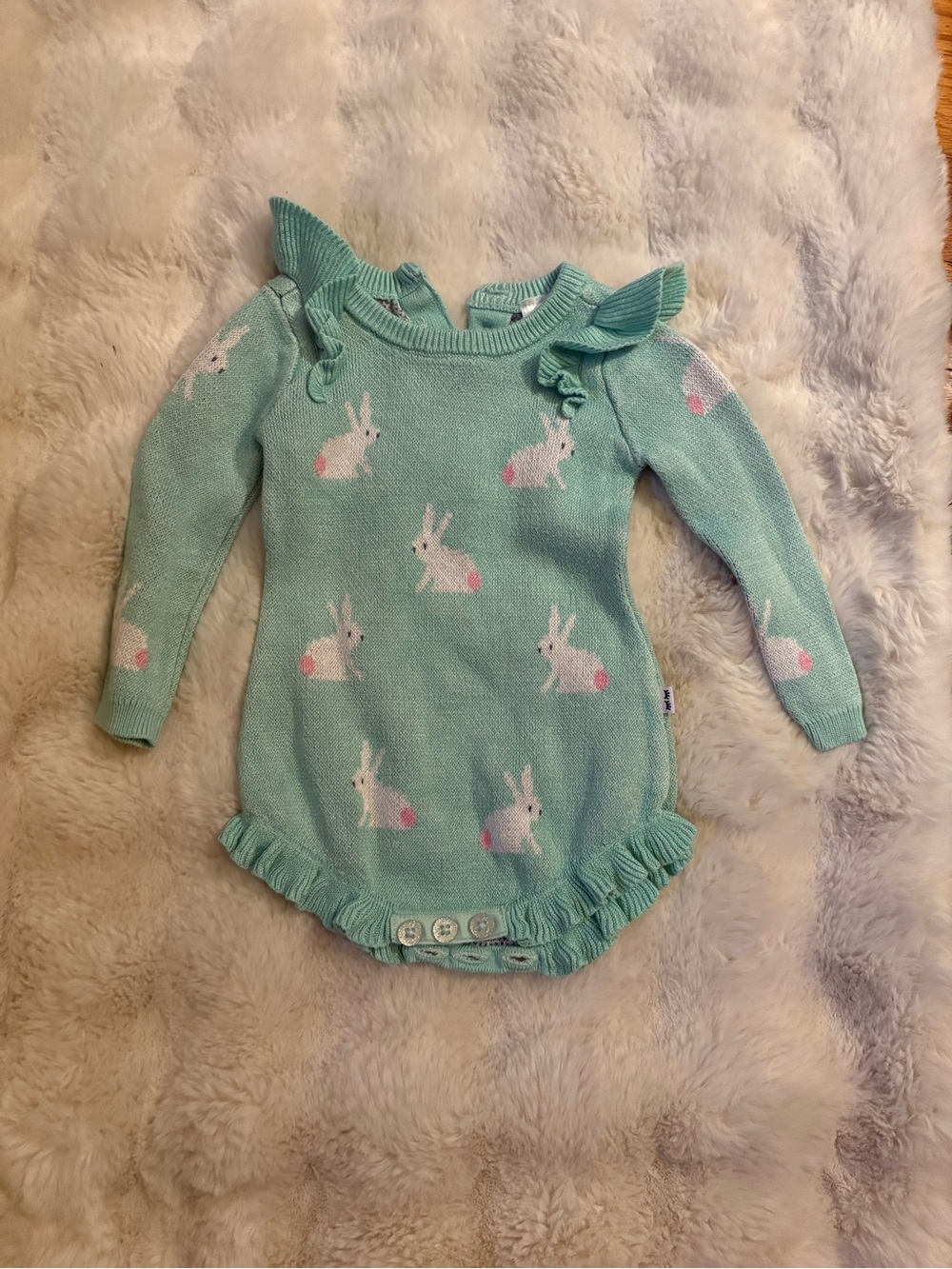 Little Sleepies Blush Bunnies Sweater Bubble Romper